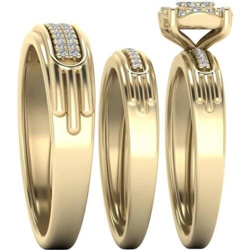 Classic 3 Pcs/Set Gold Color Inlaid White Zirconia Crystal Round Zinc Alloy Female Ring for Women Party Jewelry