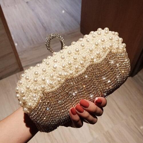 Finger Ring Crystal Tassel Women Beaded Evening Bag Wedding Cocktail Round Ball Wristlets Handbag Purse