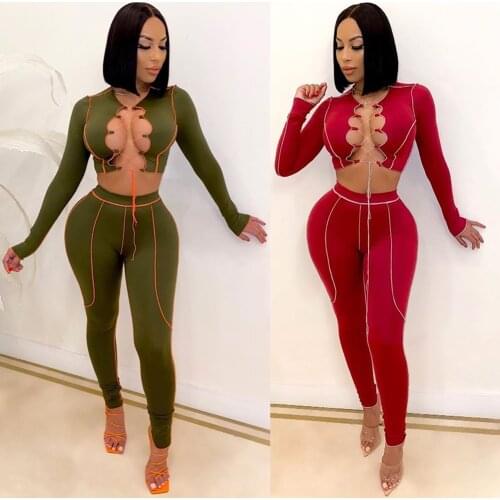 Zoctuo Two Piece Sets For Women Printing Sexy Nightclub Two Piece Sets Fashion Lace-up Skinny Hollow Out Party Outfits 2021 New