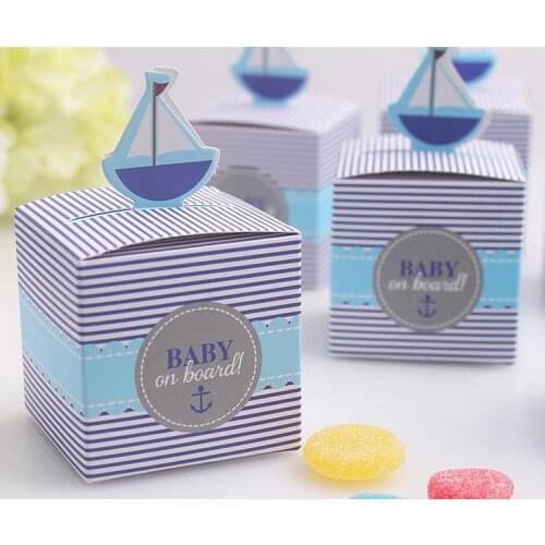 Hot Baby shower favor box--"Baby on Board!" Pop-Up Sailboat Favor Boxes and wedding candy box 50pcs