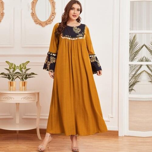 M-4XL Women Abaya Dubai Turkey Muslim Fashion Patchwork Sequins Dress Islam Clothing Vestidos Robe Arabe Djellaba Femme Musulman
