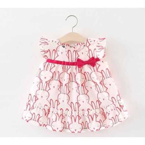 Dress girl cute covered with little rabbit before the bow dress children dress for girls