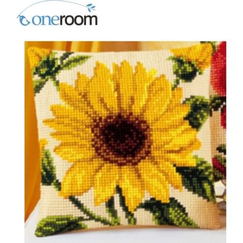 N3th CX0089 Sunflowers DIY Acrylic Yarn Embroidery Pillow Tapestry Canvas Cushion Front Cross Stitch Pillowcase