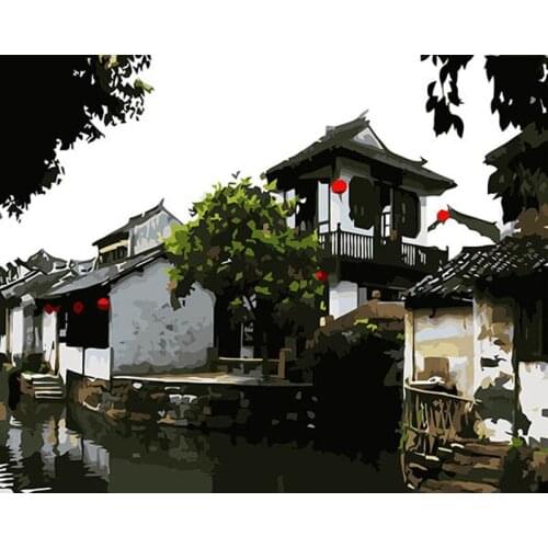 DIY Digital Painting By Numbers Ancient town oil painting mural Kits Coloring Wall Art Picture Gift frameless