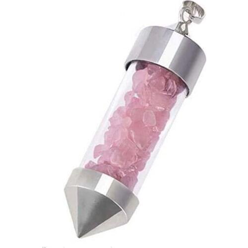 KFT Natural Crystal Quartz Chip Wish Bottle Pendant Pyramid Pendulum Healing Reiki Chakra Spiritual Yoga Energy Stone Pendant