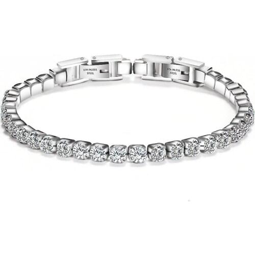 New Fashion Adjustable Removable Double Buckle Zircon Tennis Chain Titanium Stainless Steel Bracelet For Women