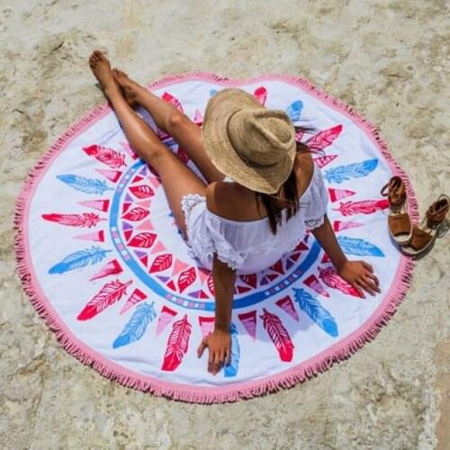 2016 New Hot Round Cotton Beach Towel Tzitzis Yoga Mat 960g 150cm Printing Towel
