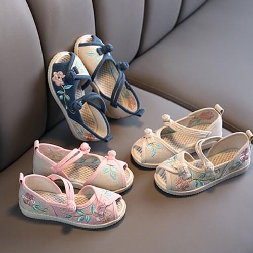 New Kids Chinese Style Sandals Casual Shoes Girls Soft Shoes Childrens Embroidered Shoes Childrens Cartoon Shoes