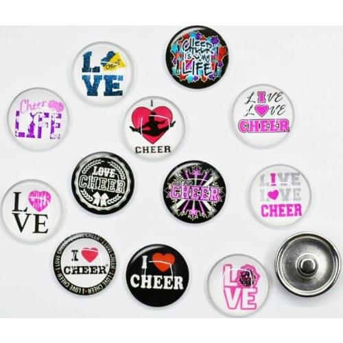50PCS Charm LIVE LOVE CHEER Glass Button Snap Jewelry Charm Fit For DIY 18mm Snap Jewelry Button Bracelet&Necklace Jewelry