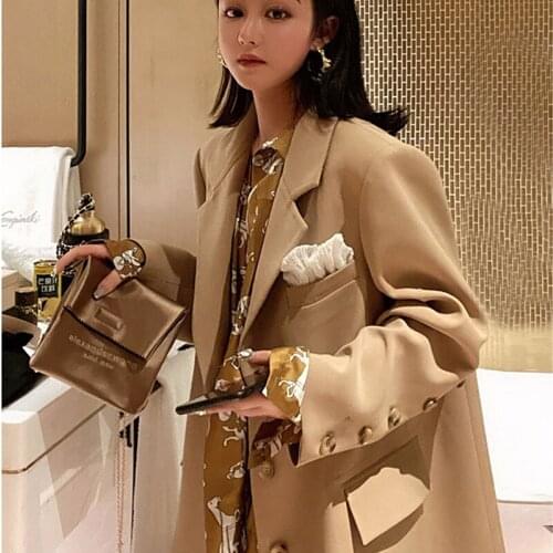 2020 Autumn High Quality Vintage Blaze Women Elegants Chic Suit Jacket Korean Long Sleeve Khaki Blazer Femme Gothic Decor M073