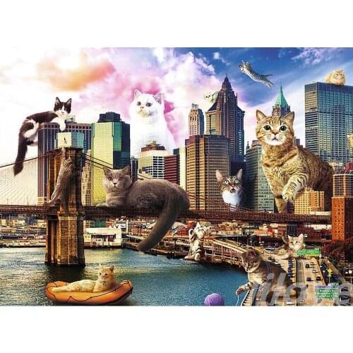 Full Square/Round 5D Diamond Painting City Landscape Cat Pictures 3D Embroidery Mosaic Rhinestones Art Stickers Room Decor DF469