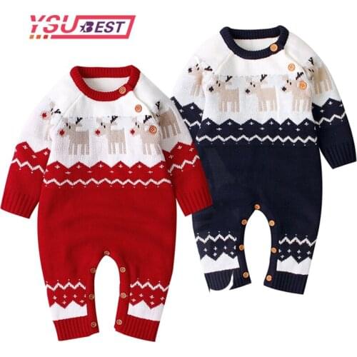Christmas Newborn Boys Girls Jumpsuits Baby Rompers Costumes Cartoon Knitted Childrens Overalls One Piece Infant Kids Outfits