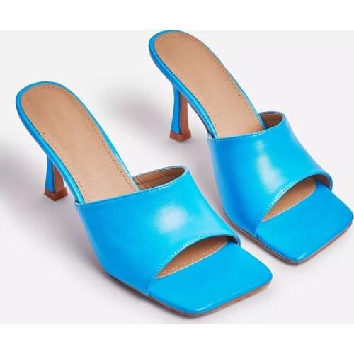 Vintage Square Toe High Heel Sandals Women Solid Open Toe Slipper Womens Sandals Summer Designer Shoes Women