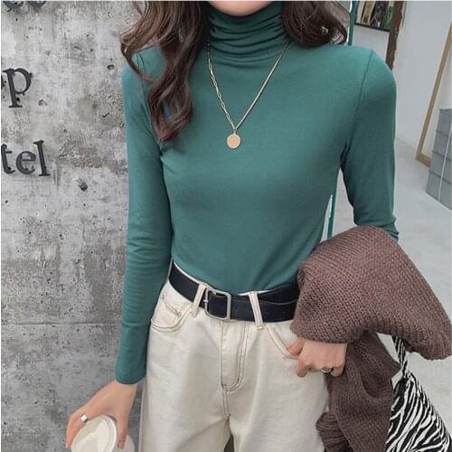 2021 Spring T Shirt Women Cotton Long Sleeve Turtleneck korean Slim Pullover Women Femme T-shirts Camisetas De Mujer Ladies top