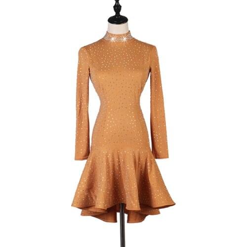 High-end diamond Women Classic Latin Dance Costumes Asymmetrical sexy backless Lady Salsa Chacha Tango Rumba Dress