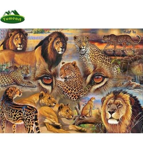 Yumeart African Wildlife Tiger Lion Crafts Diamond Embroidery Wall Painting Home Decor Mosaic Full Diamond Painting Cross Stitch