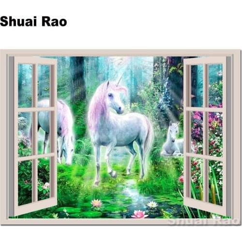 Outside window Unicorn diamond painting full square kerst cross stitch products embroidery mosaic animals by hand crafts horses