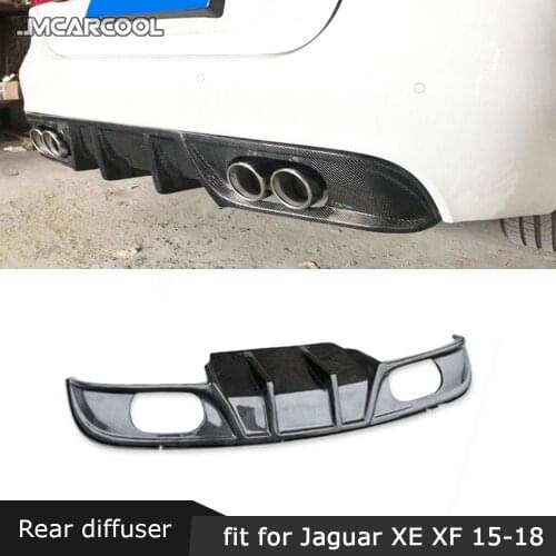 Carbon Fiber Rear Lip Diffuser Spoiler For Jaguar XF XE Sedan 2015 -2018 FRP Four Outlet Fin shark Style Back Bumper Guard