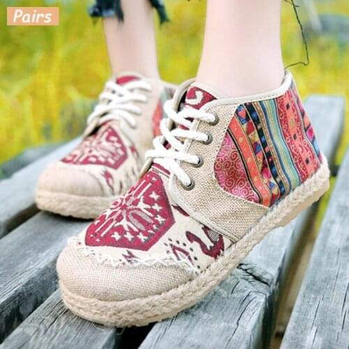 Women Casual Shoes 2018 Autumn Women Sneakers Fashion Hemp Women Shoes National style Breathable Flats Women Shoes
