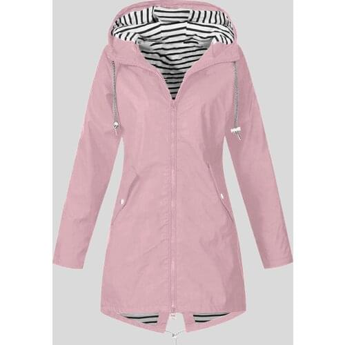 Women Casual Solid Jacket Outdoor Plus Size Hooded Windproof Loose Coat Pocket Drawstring Jacket Chaqueta Mujer #G3