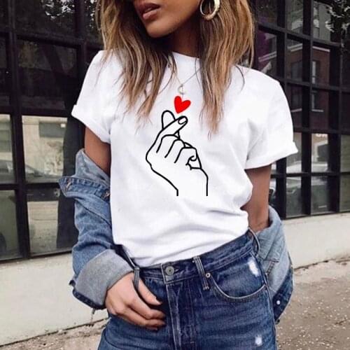 Women Vouge T-shirt Heart Print Vintage T-shirt O-Neck Short Sleeve Summer Simple Top Casual White 90s Hipster T shirt 2021