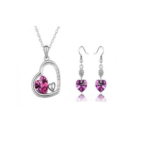 925 sterling silver necklace earrings ladies, water drops pink jewels, wedding / engagement Fine jewelry set S0130
