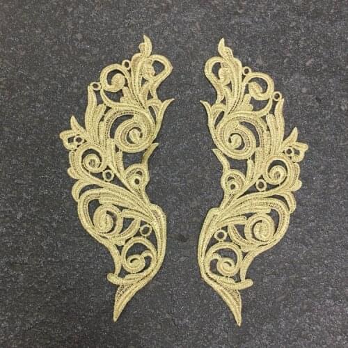 Golden silk baroque vintage lace embroidery on flower to collar flower cloth patch / DIY clothing accessories E-35