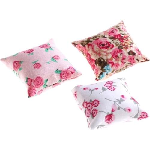 2PCS/lot Doll Accessories Fashion Flower Pillow Cushions For Sofa Couch Bed 1/12 Dollhouse Miniature