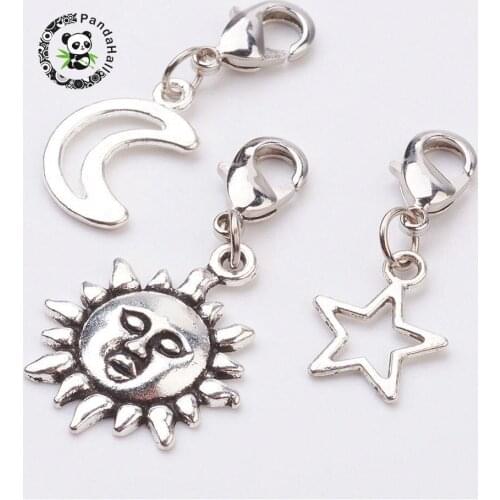 30sets/lot (3pcs/set) Moon Sun Star Pendants Charm with Brass Lobster Claw Clasp Gift Necklace Jewelry DIY Making