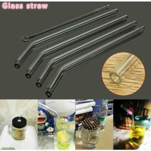 4pcs High Borosilicate Glass Straws +1pcs Brushes Eco Friendly Reusable Drinking Straw for Smoothies Cocktails Bar