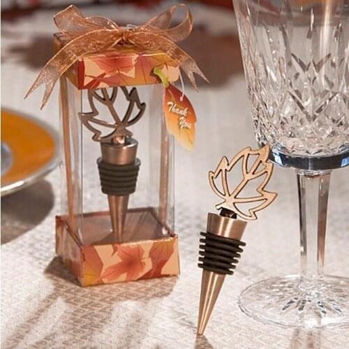 80pcs/lot Wedding favors gifts bronze Fall in Love Wine Maple leaves Bottle Stopper F20173827