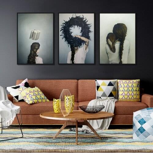 Abstract Classic Dark Poster Fray Minimalist Pictorial Girl Picture Wall Art Print Canvas for Living Room Entrance Bedroom Decor