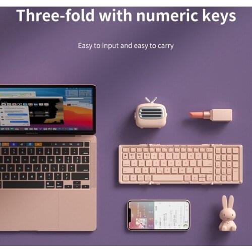 Mini Three-Folding Wireless Bluetooth-Compatible Keyboard With Number Keys Can Be Connected To Mobile Phones Tablets