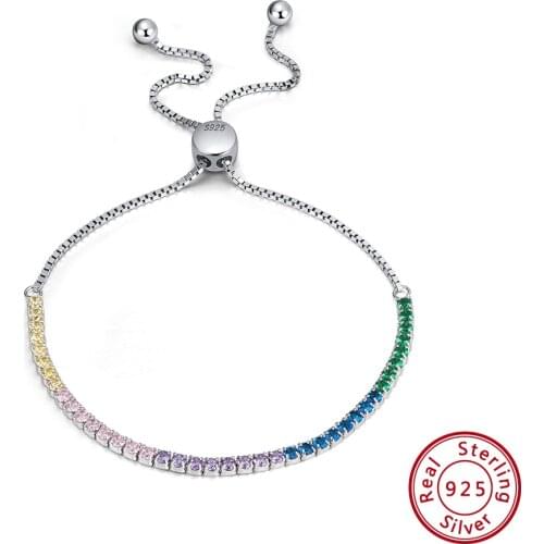 Rinntin 100% Genuine 925 Sterling Silver Bracelets & Bangles for Women Colorful AAA Cubic Zircon Party Jewelry TSB42