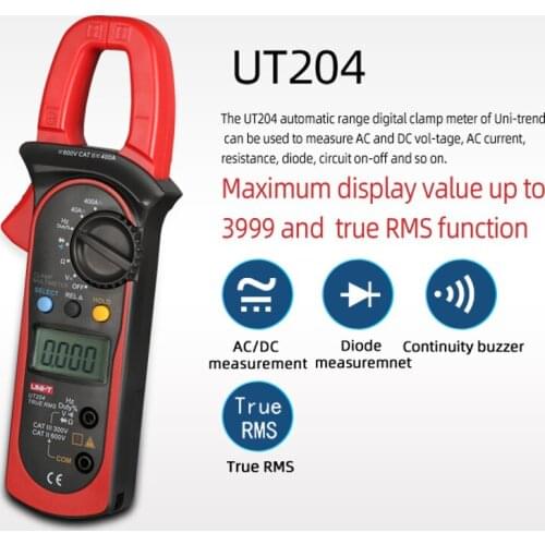 UT204 Digital Clamp Meter New Diagnostic-tools AC DC Current Resistance Diode Tester UNI-T Auto Temperature Test