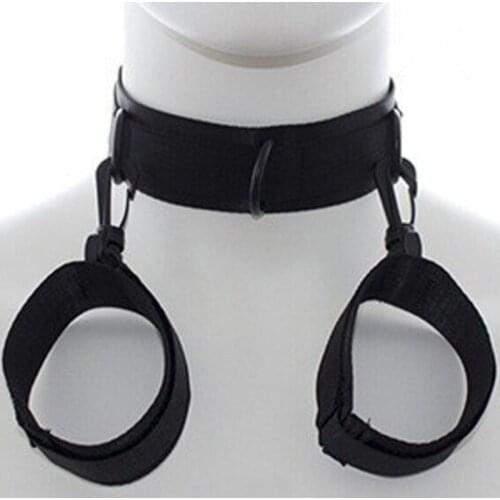 Fetish Neck collar to Hand restraint wrist cuffs Slave harness bondage Adult fetish product Sex Game Toys for women men Couples