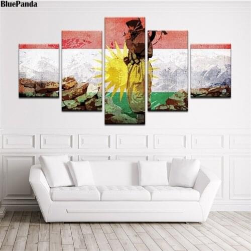 Kurdistan Flag HD Canvas 5 Pieces Printing Wall Art Pictures For Living Room Home Decor Bedroom Abstract