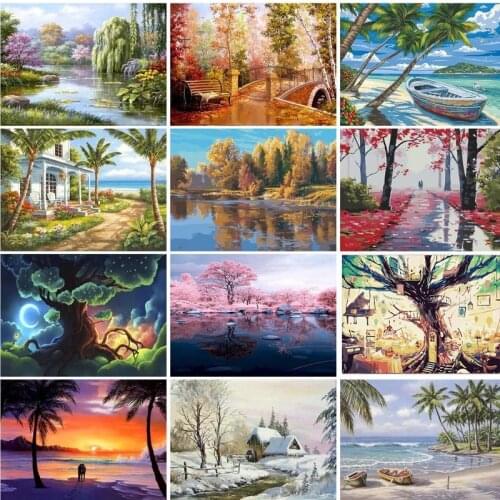 Hot sale diy Painting By Numbers Oil Diy Pictures trees On Canvas No Frame digital painting wall decor