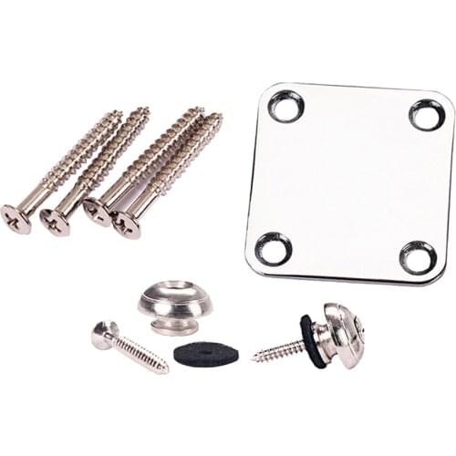 Chrome Electric Guitar Neck Plate+2pcs Strap Lock Button for Cigar Box Guitar Parts
