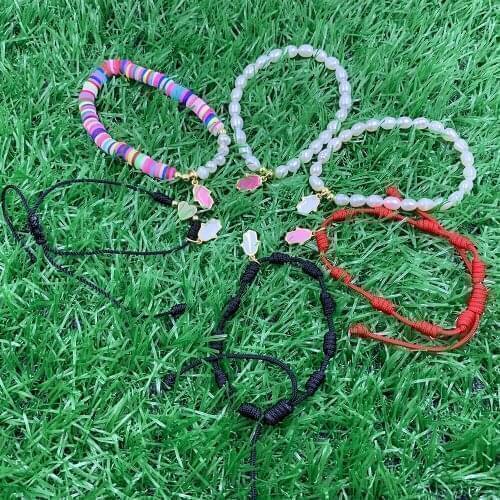 Personality Hamsa Palm Pendant Jewelry Handmade Braided Pearl Bracelet