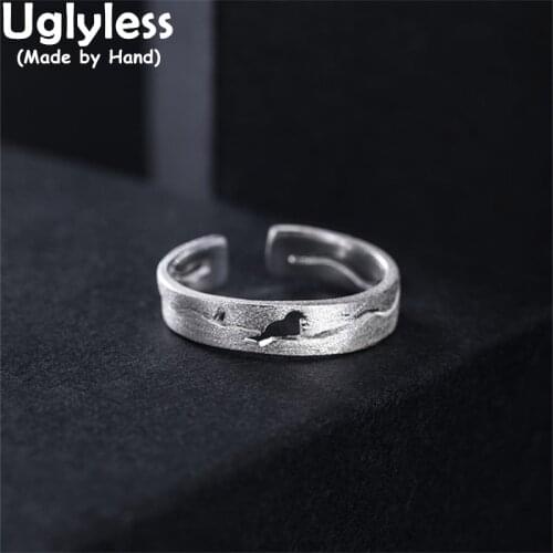 Uglyless Hollow Bird Rings for Women Oriental Aesthetics Ethnic Jewelry Matte 925 Sterling Silver Rings Silhouettes Animals Ring
