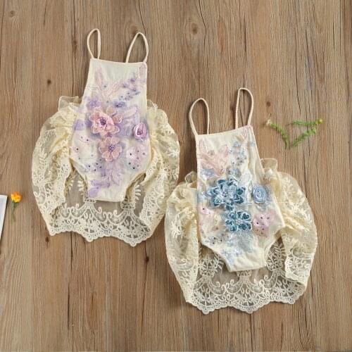 Princess Toddler Baby Girl’s Clothes Fashion Summer Suspender Jumpsuits Sweet Lace Floral Crochet Backless Party Baby Romper