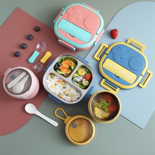 Stainless Steel Baby Lunch Box 3 Compartment Outdoor Picnic Bento Box Leakproof Food Box With Spoon For Child