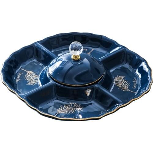 Creative European-style ceramic divided grid dried fruit plate afternoon tea hotel club set up snack candy box with lid
