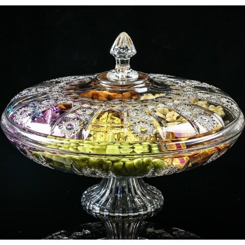 European Style Creativity Six Grid Dried Fruit Box Acrylic Transparent Snacks Candy Box with Cover Home Living Room Snacks Plate