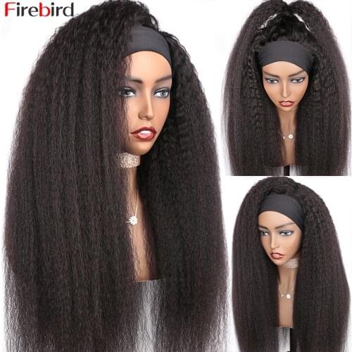Kinky Straight Wig With Headband Attached 180% Brazilian Affordable Kinky Straight Headband Wig Human Hair Glueless Scarf Wig