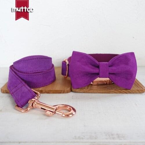 MUTTCO retailing self-design collar THE CANDY PURPLE handmade poly satin and nylon purple 5sizes dog collar with bow tie UDC029M