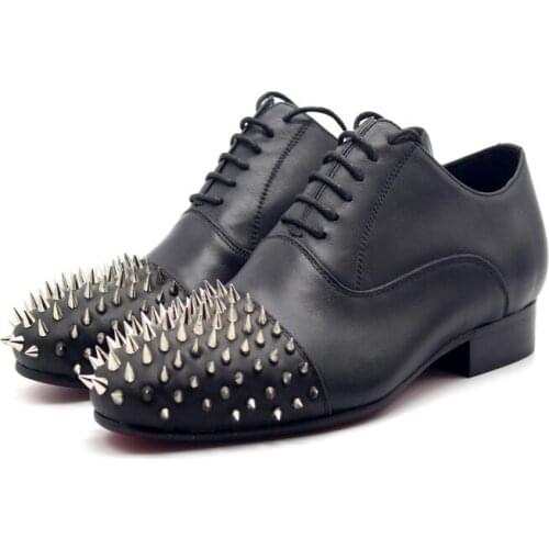 High top handmade rivet black oxfords men shoes genuine leather lace up formal wedding party shoes for men