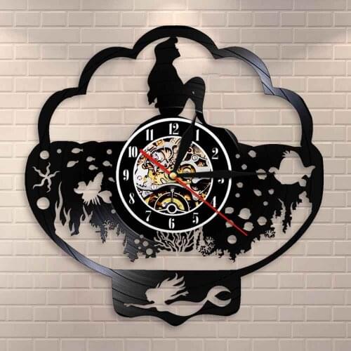 Princess Ariel Vinyl Record Wall Clock Gift For Her Fairy Seamaid Clock Fantasy Mermaid Ocean Underwater Decoration Wall Clock