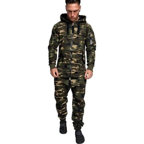 New Fashion Jumpsuit Long Pants Men Pajamas Splicing Autumn Winter Warm Casual Comfortable Hoodie Zipper Print Jumpsuit Men Set